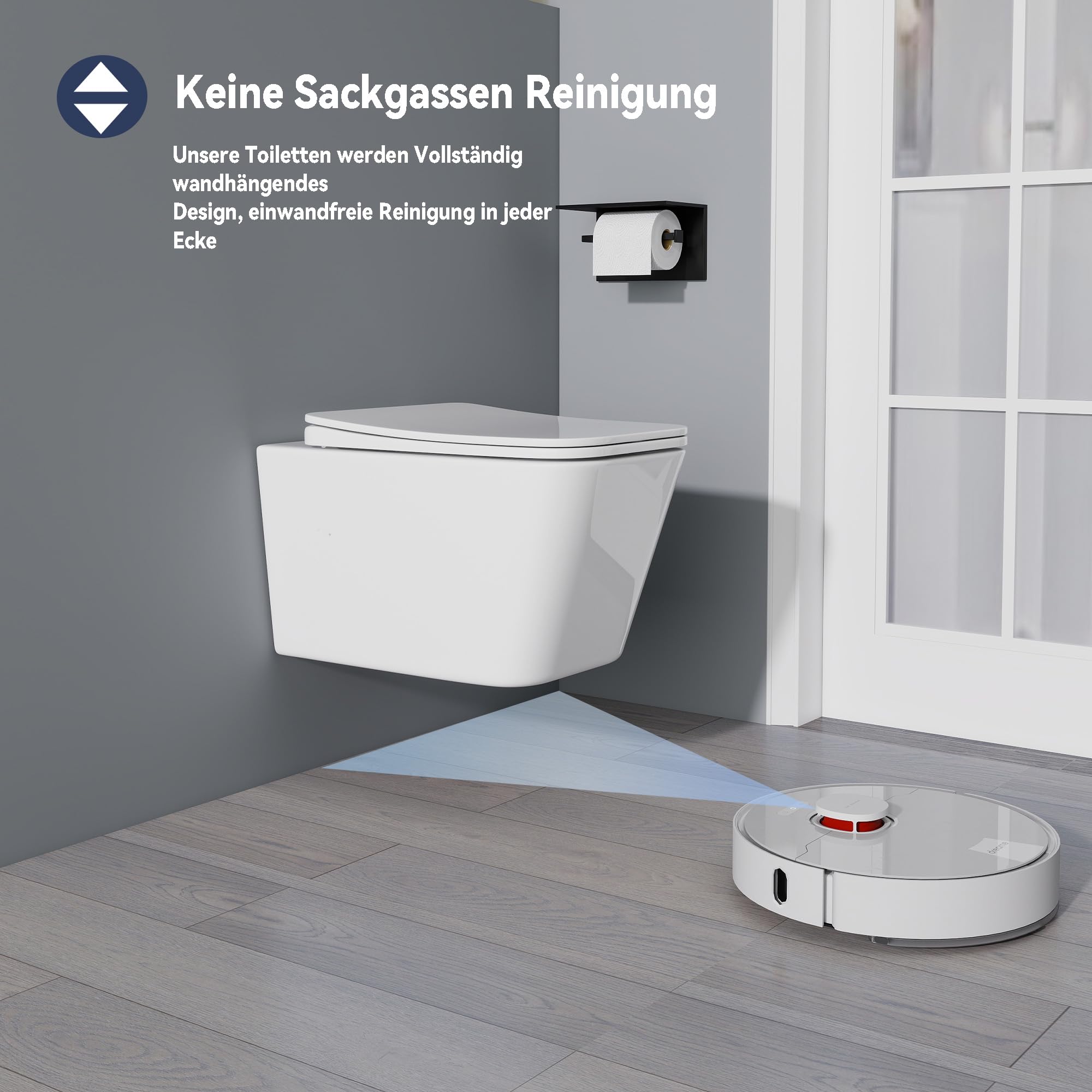 Yishang WC sospeso a parete, senza bordo, scarico monoforo a 360°, tecnologia a sifone, sedile a chiusura delicata, 52 cm, ceramica bianca, per camera degli ospiti e bagno