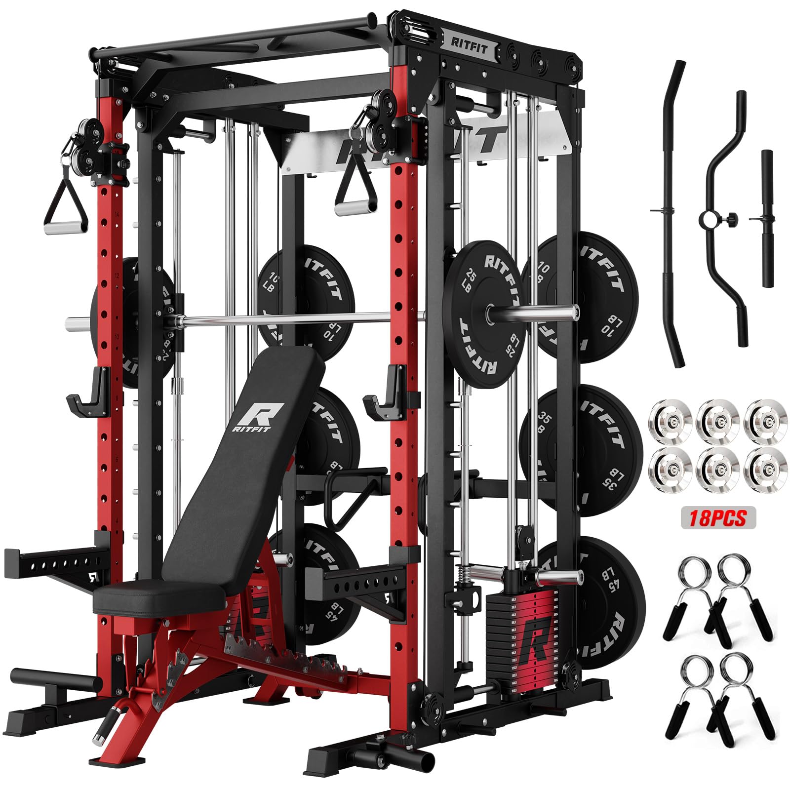 RITFIT M2 Pro 3D Smith Machine Home Gym with 286LB Built-in Weight Stack