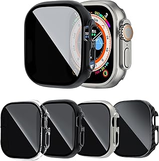 EUQWAK 4 Pack for Apple Watch Ultra 2/Ultra 49mm Privacy Screen Protector Case Tempered Glass Anti-Peeping Tempered Film, PC Hard Case Full Protective Cover for iWatch Series 8 Ultra 49mm