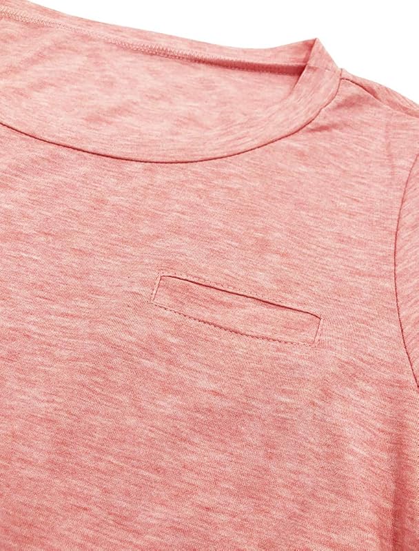 Bingerlily Women's Roll Up Short Sleeve T Shirts Crew Neck Tops Loose Causal Tees with Pocket Coral Large