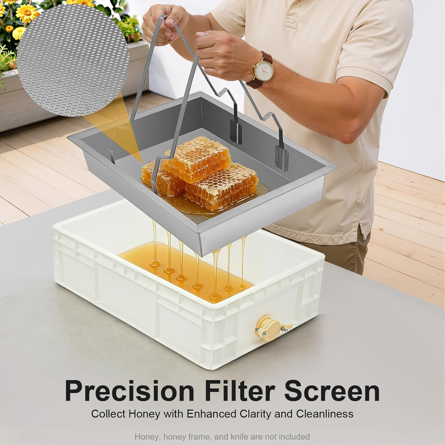 Large Honey Uncapping Station, 23.3" x 15.4" x 6.7"Stainless Steel Honey Harvesting Tool Set with Container & Drip Tray, Professional Beekeeping Tools for Beekeeping Farms