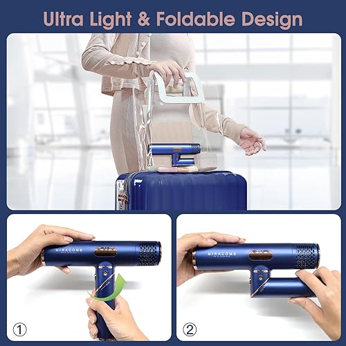 Miniatura 6 de MIRACOMB Secador de pelo plegable de viaje, potente secador iónico profesional con motor sin escobillas para secado rápido, ligero y portátil para
