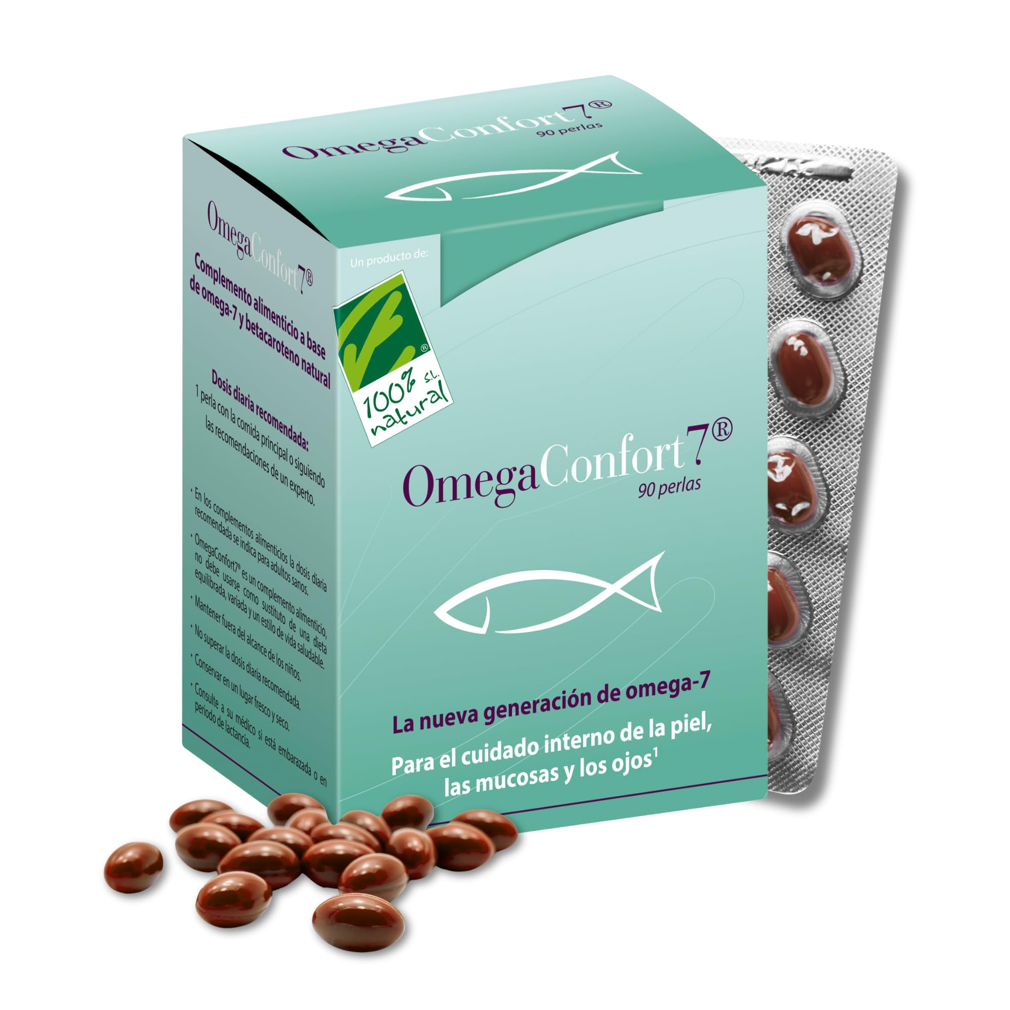 Omega 7 Provinal® Patentado - 420mg por Perla - Betacaroteno Natural - Ayuda a Mantener la Hidratación y Elasticidad de la Piel, las Mucosas y los Ojos - Con Vitamina B2-90 Perlas - 100% Natural