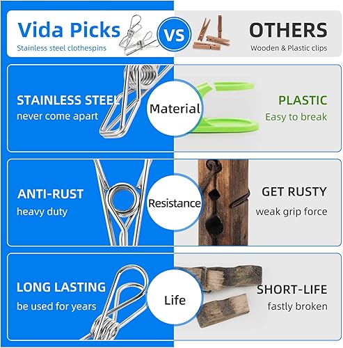 Miniatura 4 de Paquete de 40 alfileres de alambre resistentes al aire libre, de acero inoxidable para colgar ropa, pinzas de metal, clips para ropa, pasadores de