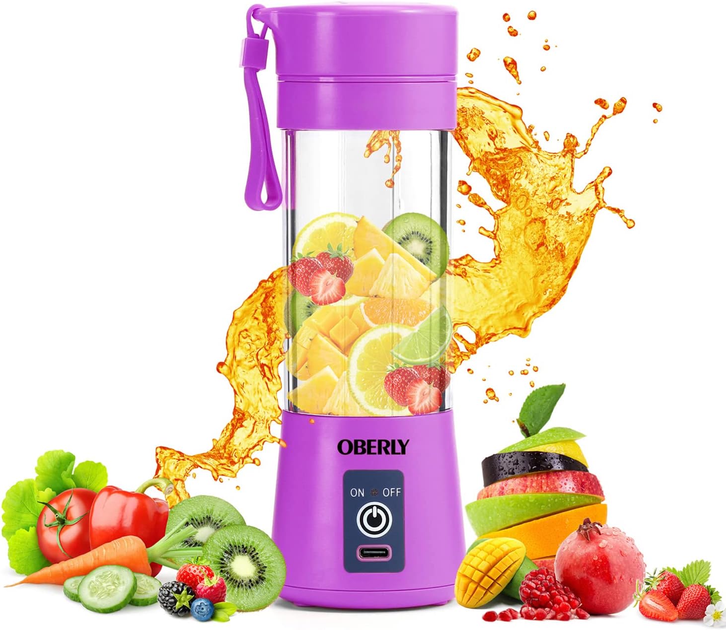 Portable Blender for Shakes and Smoothies, OBERLY 16oz Cordless Personal Travel Small Blender for Protein with USB Rechargeable Battery, Stainless Steel Blades, Mini Travel Bottle, On the Go