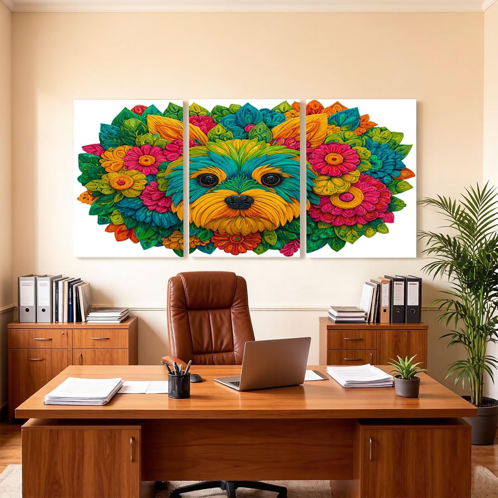 Zestaw 3 sztuk diamentowych obrazów Chien, 5D "zrób to sam" do malowania według liczb, dla dorosłych z diamentami 60 x 90 cm x 3 szt., zestaw do malowania diamentami Fleur, kamienie strasu, zestaw do