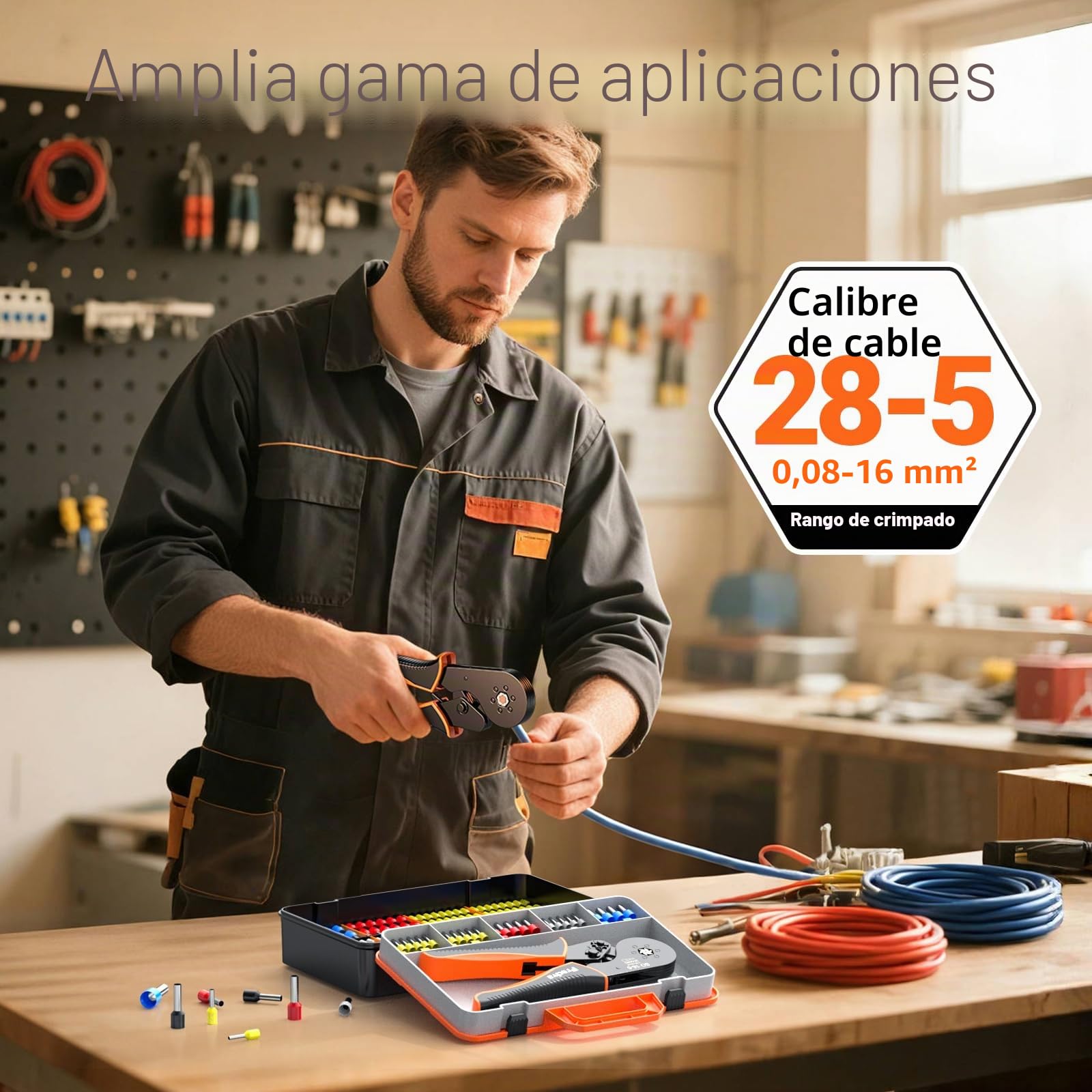 Preciva Crimpadora Terminales Eléctricos con 1500 Punteras – Alicates de Crimpeado Hexagonales 0,08-16mm², Prensa Terminales Cables, Kit de Crimpado con Caja, Herramienta de Crimpado de Virola