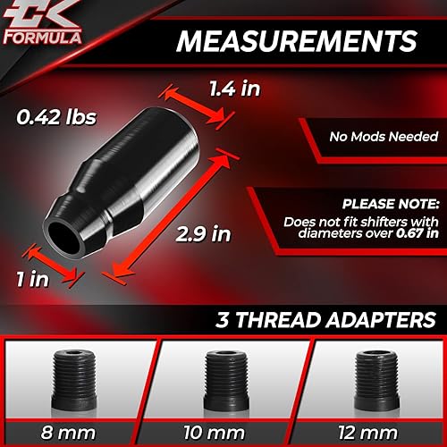 Miniatura 4 de CK FORMULA Pomo de palanca de cambios negro de 3.1 in, aluminio 6061, transmisión de engranajes automáticamanual sin botones para automóvil, camión,