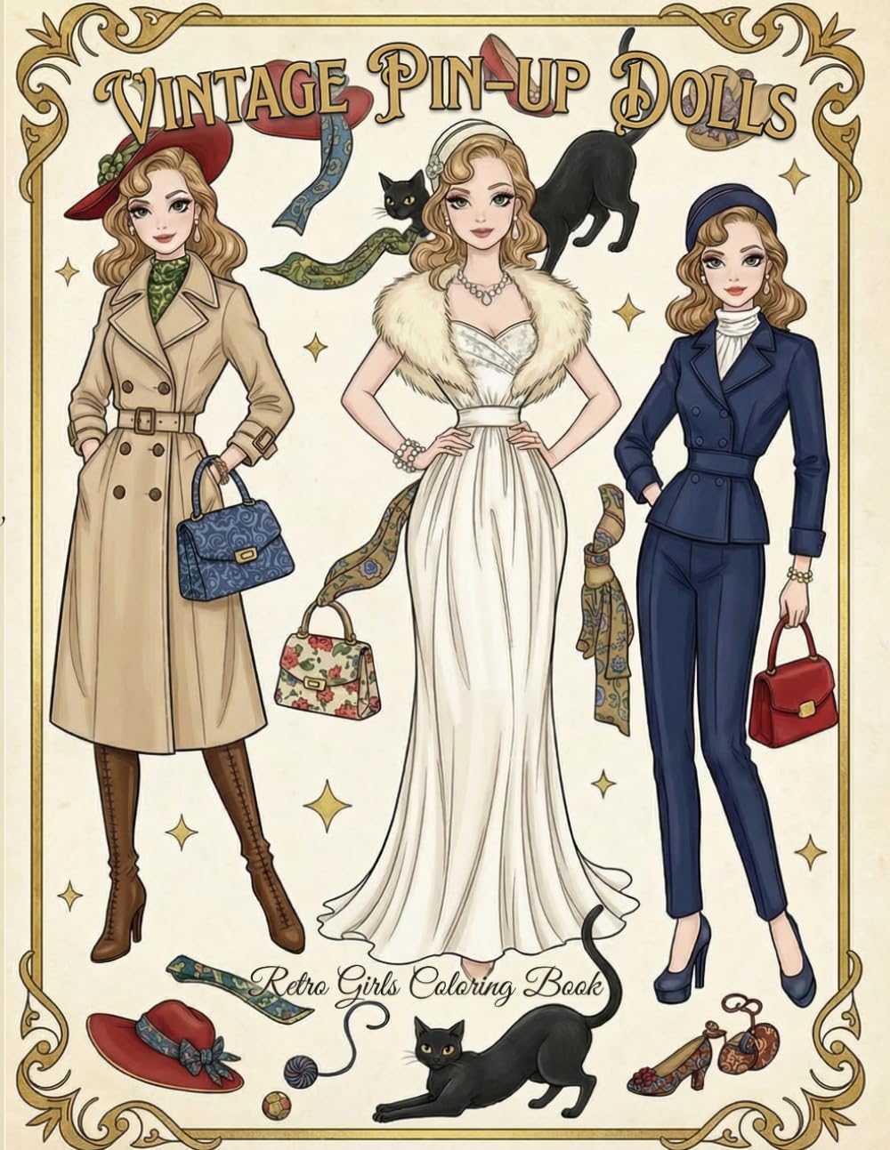 Vintage Pin-Up Dolls: A Vintage Pin-Up Inspired Coloring Journey Featuring 1950s Glamour, Classic Outfits, and Elegant Portraits for Teens and Adults