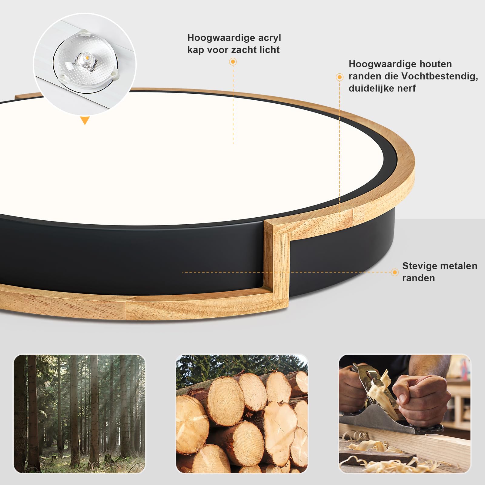 Plafon LED Techo, Plafon de Techo Negra de 40cm, Lámpara de 36W con Madera para Dormitorio,Sala de estar, Comedor, Cocina, Pasillo, 4000K
