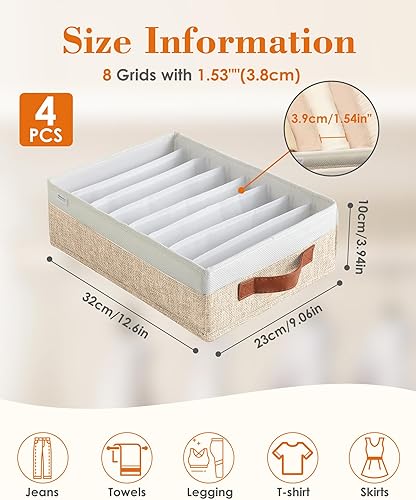 Miniatura 2 de 4 organizadores de cajones de camisetas para ropa, organizador de camisas de 8 rejillas para armario, organizador de cajones de tela lavable,