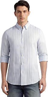 Thomas Scott Men's Slim Fit Vertical Striped Linen Casual Shirt | Button-Down Collar, Long Sleeve Price In India