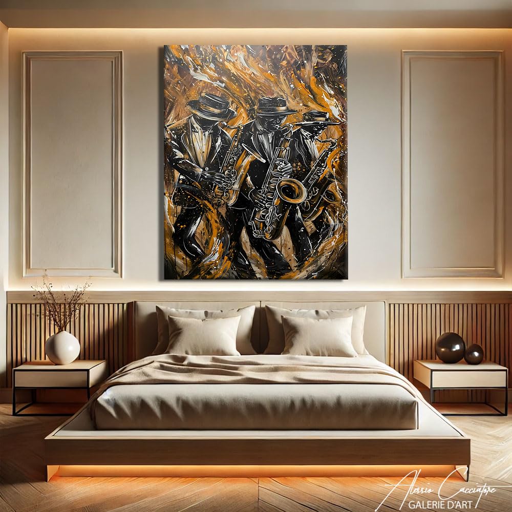 Alessio Cacciatore Decorazione da parete Jazz - Deco da parete Jazz - Stampa su tela Musica - Deco Studio musicale - Quadro astratto contemporaneo - Idea regalo sulla musica (40 x 30 cm)