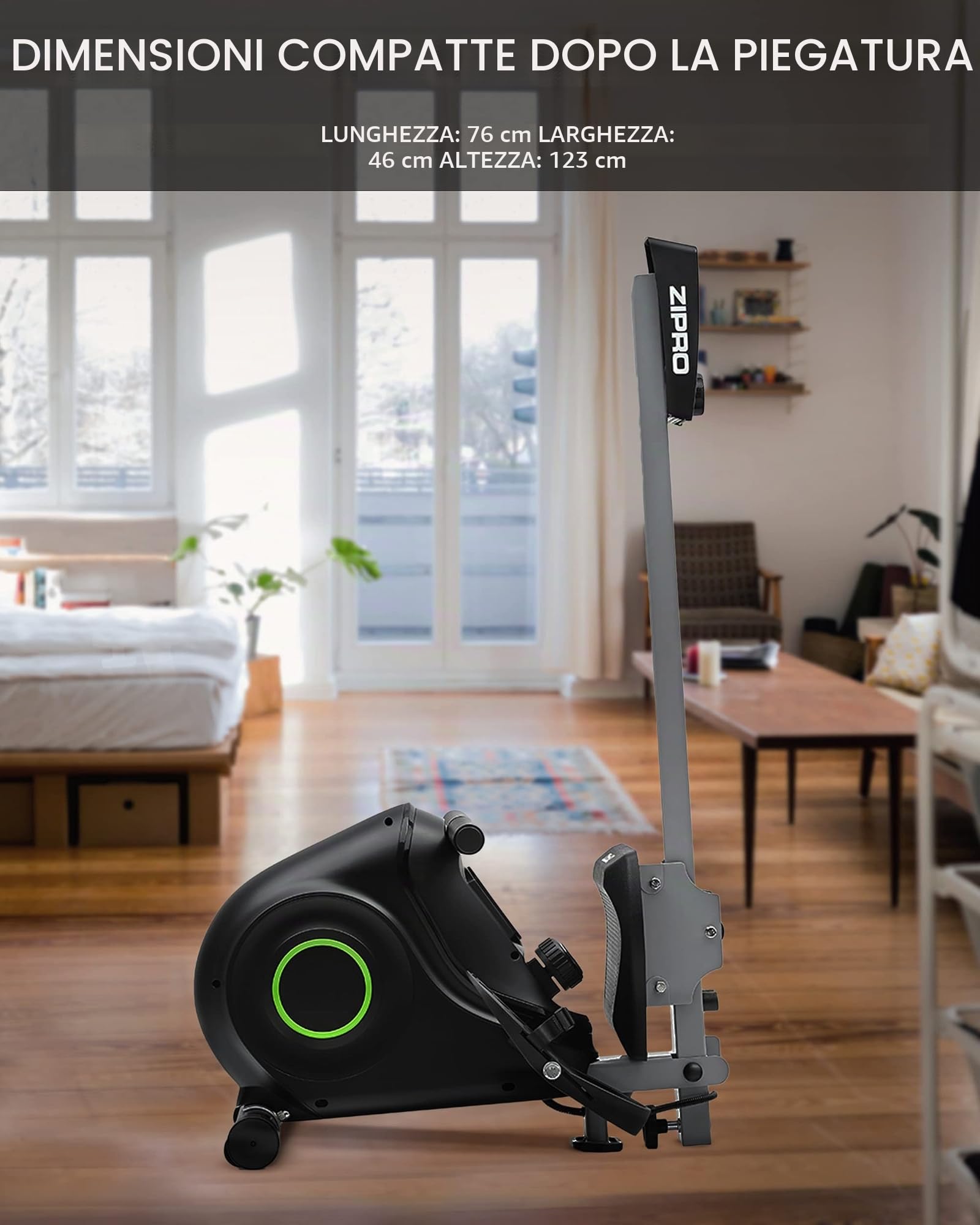 ZIPRO Vogatori per Casa Pieghevole NIX, Sistema Magnetico, Livelli di Resistenza, Fitness Display LCD, app Fitshow, Bluetooth, 100kg