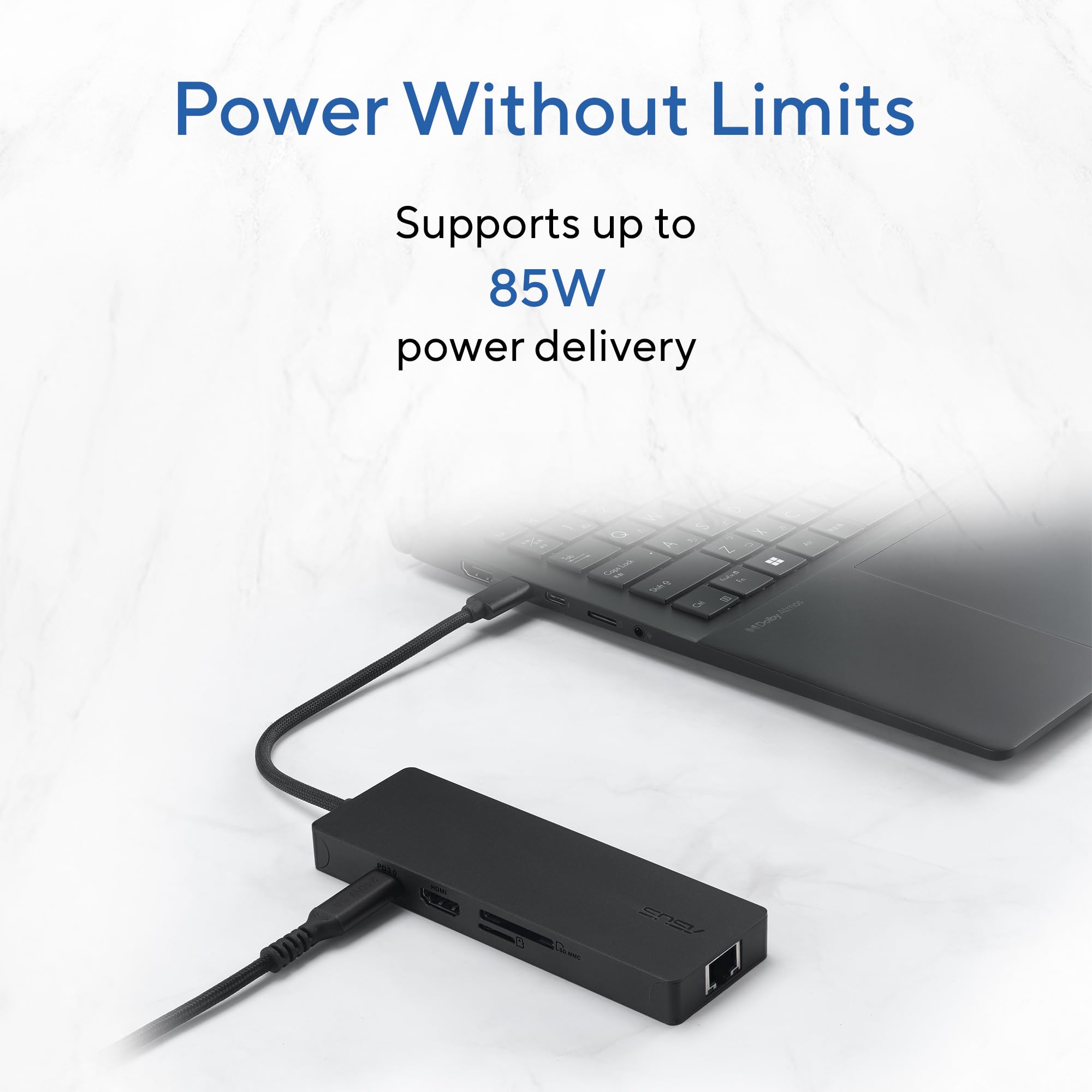 ASUS DC210 8-in-1 USB-C Dock, with 4K@60Hz HDMI 2.1, 100W PD, Gigabit Ethernet, USB-A & USB-C Ports, SD/MicroSD Reader, Braided Cable, – for All Type C Devices- MacBook,Laptop, Black, 2 Year Warranty — Amazon image 5