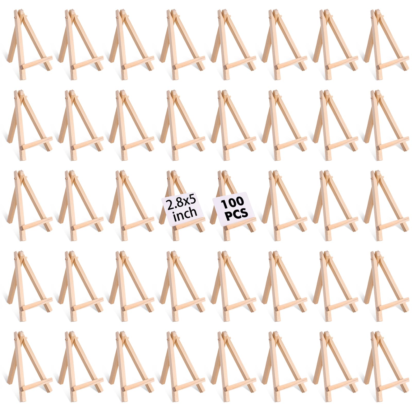 Photo 1 of 100 Pieces Mini Wood Easel Stands 5 Inch Small Wooden Canvas Easels Display Art Craft Tripod Painting Easels Tabletop Holder for Artist Crafts, Business Cards, Photos, Gift