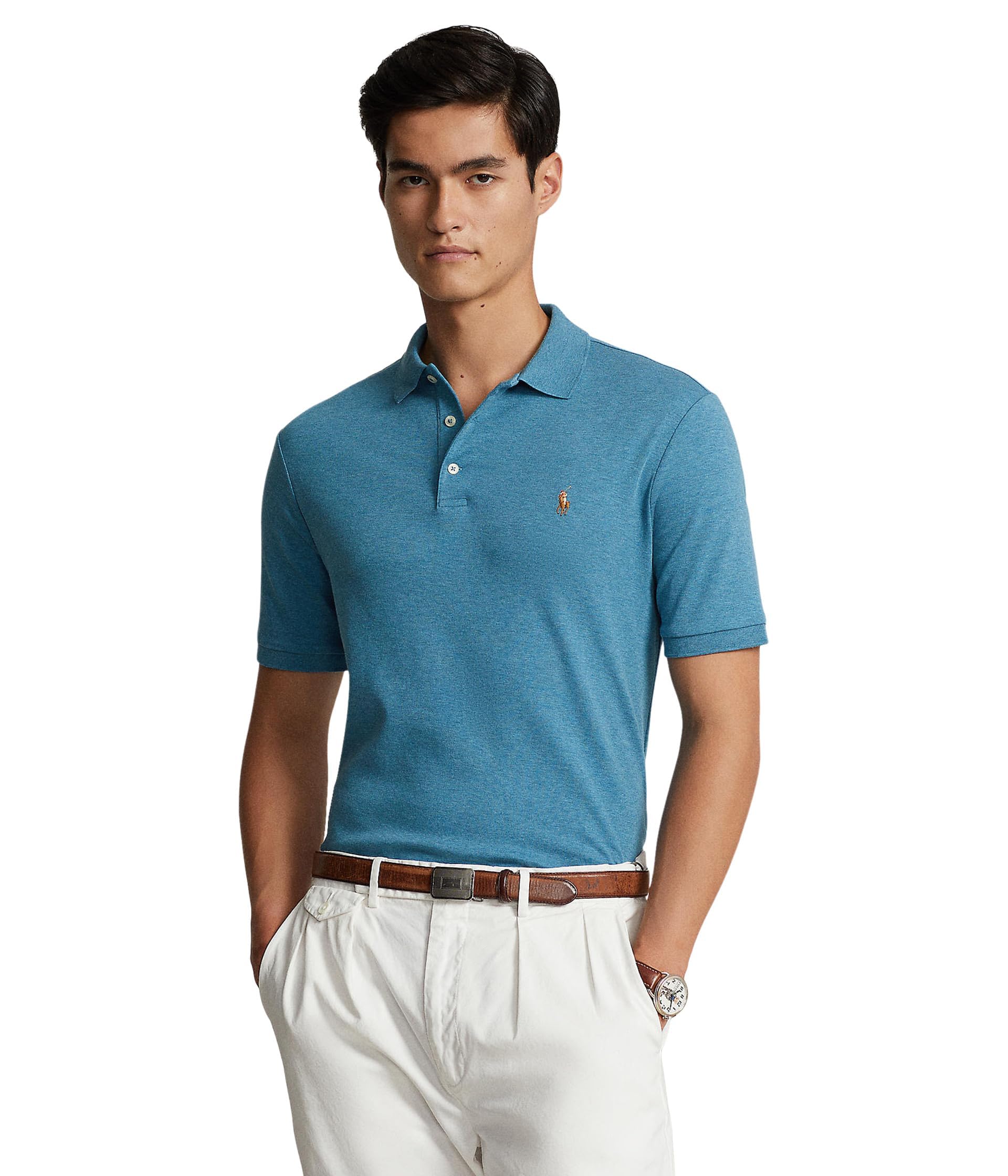 Polo Ralph Lauren Men's Short Sleeve Knit Pima Polo, Marine Heather, Medium