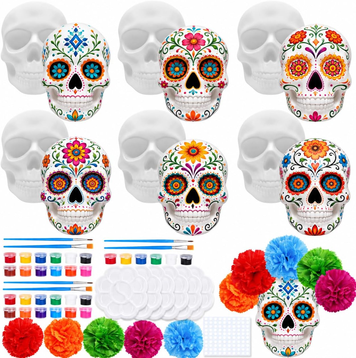 6 Sets Halloween Ceramic to Paint Skulls Ready to Paint, Crafts for Adults