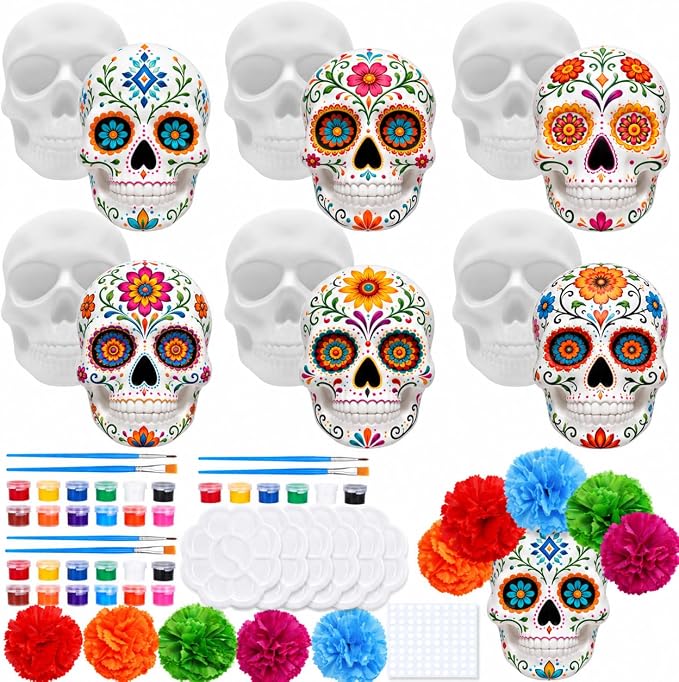 6 Sets Halloween Ceramic to Paint Sugar Skulls Ready to Paint for Adults