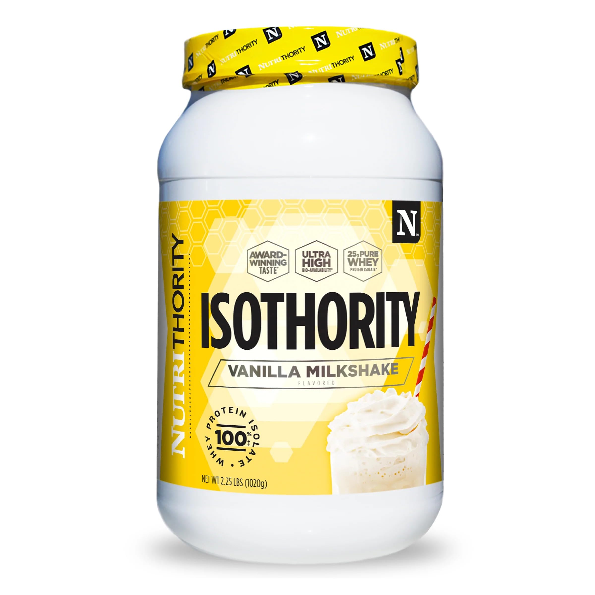 Isothority Whey Protein Isolate, Vanilla Milkshake, 2 lb - Ultra Absorbable Branched Chain Amino Acids (BCAA) Powder with 25g Protein Per Serving, Low Carb - Build Muscle & Accelerate Recovery