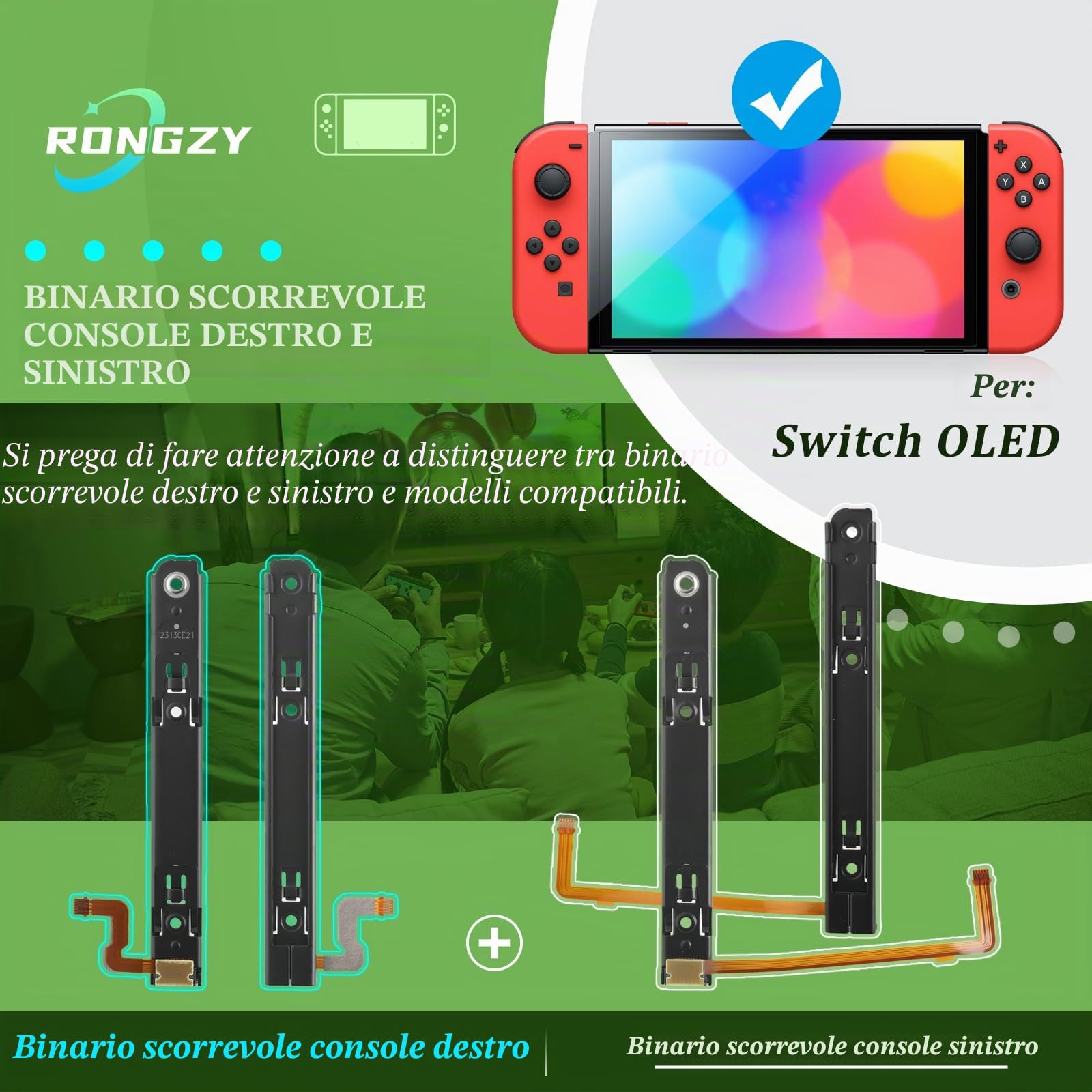 RongZy 2 PCS Destra e Slitta Guida di Scorrimento per Nintendo Switch OLED L/R Slider di Ricambio con Cavo Flessibile per Nintendo Switch OLED Barra di Scorrimento con Strumenti XX
