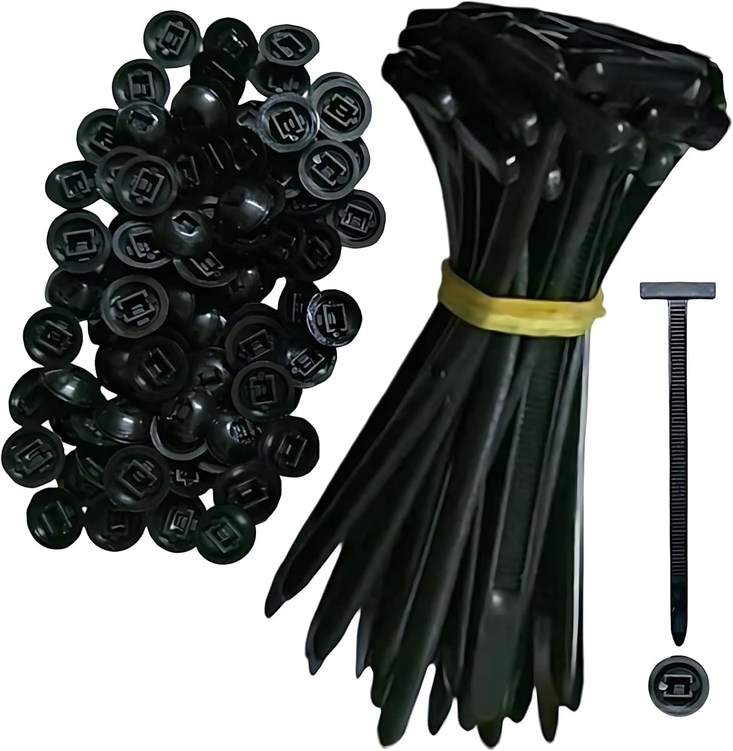 Nylon Universal Cable Tie Buckle, Heavy-Duty Self-Locking UV-Resistant Wire Nylon Zip Tie Holders, Universal Push Mount Zip Tie Holders, Bumper Retainer Clips, Car Plastic Rivet Fasteners Black 150pcs