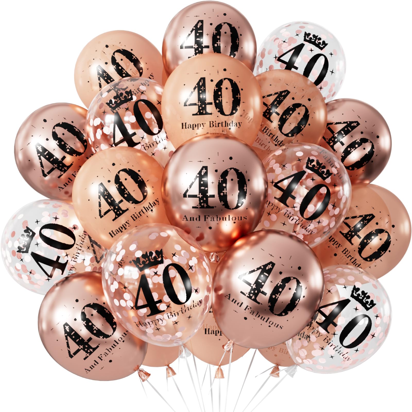 Adeyoo 40th Birthday Balloons for Women - 24Pcs 12Inch Rose Gold Latex Confetti Balloons, Fabulous Happy 40th Birthday Party Decorations for Women Anniversary Celebration