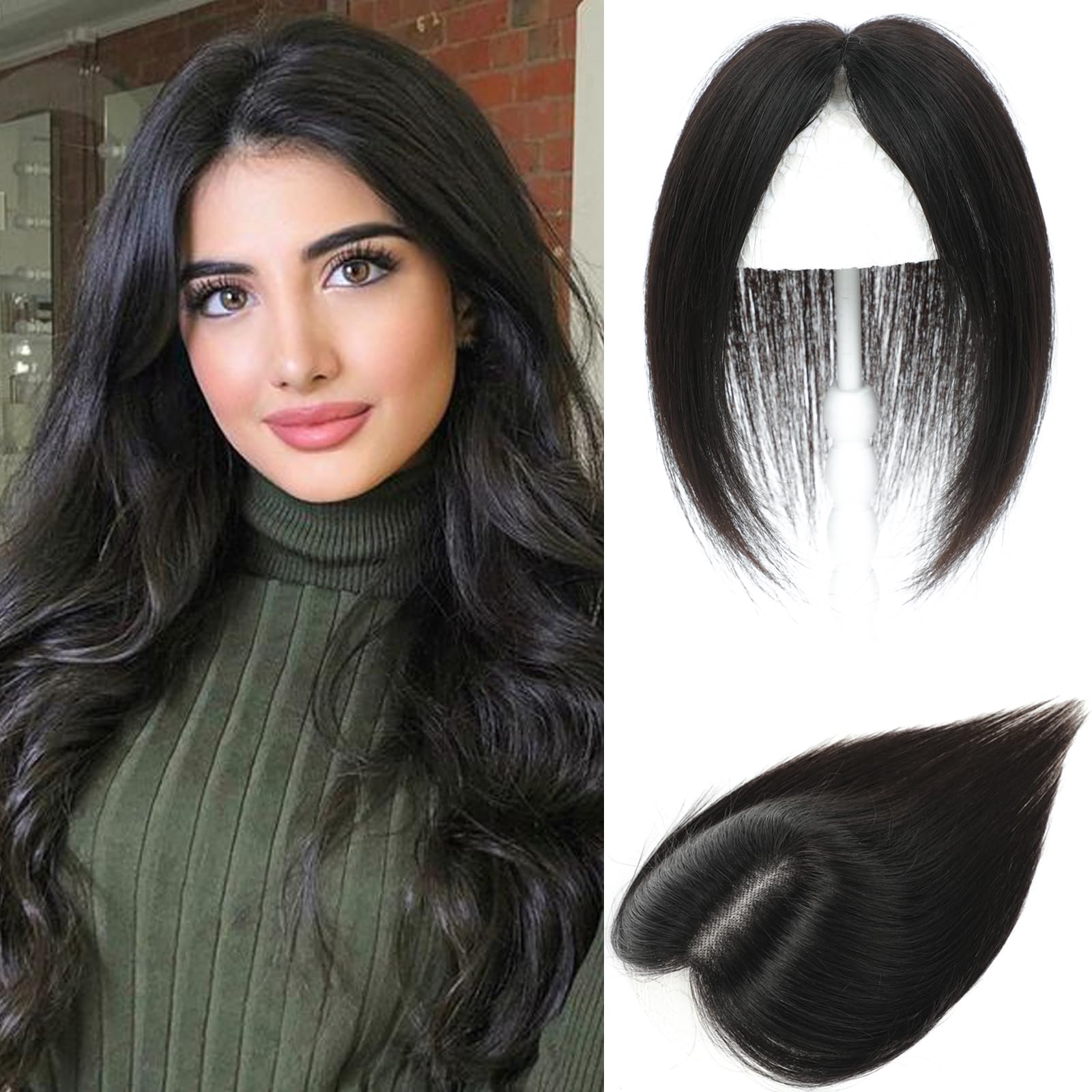 Hair Toppers for Thinning Hair Toppers for Women Real Human Hair Pieces with No Bangs 3 * 4Inch Hand-Tied Invisible Upgrade Swiss Base 10Inch Topper (Natural Black)