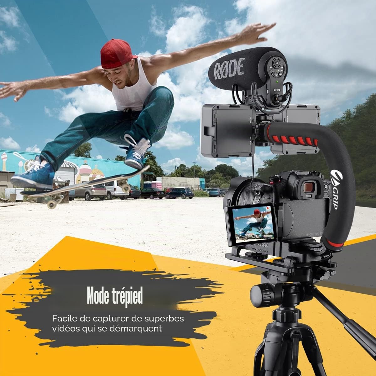 Zeadio Poignée de stabilisation d’Action vidéo avec Monture Cold Shoe pour ompatibilité avec Toutes Les caméras, caméscopes, caméras d’Action, DSLR