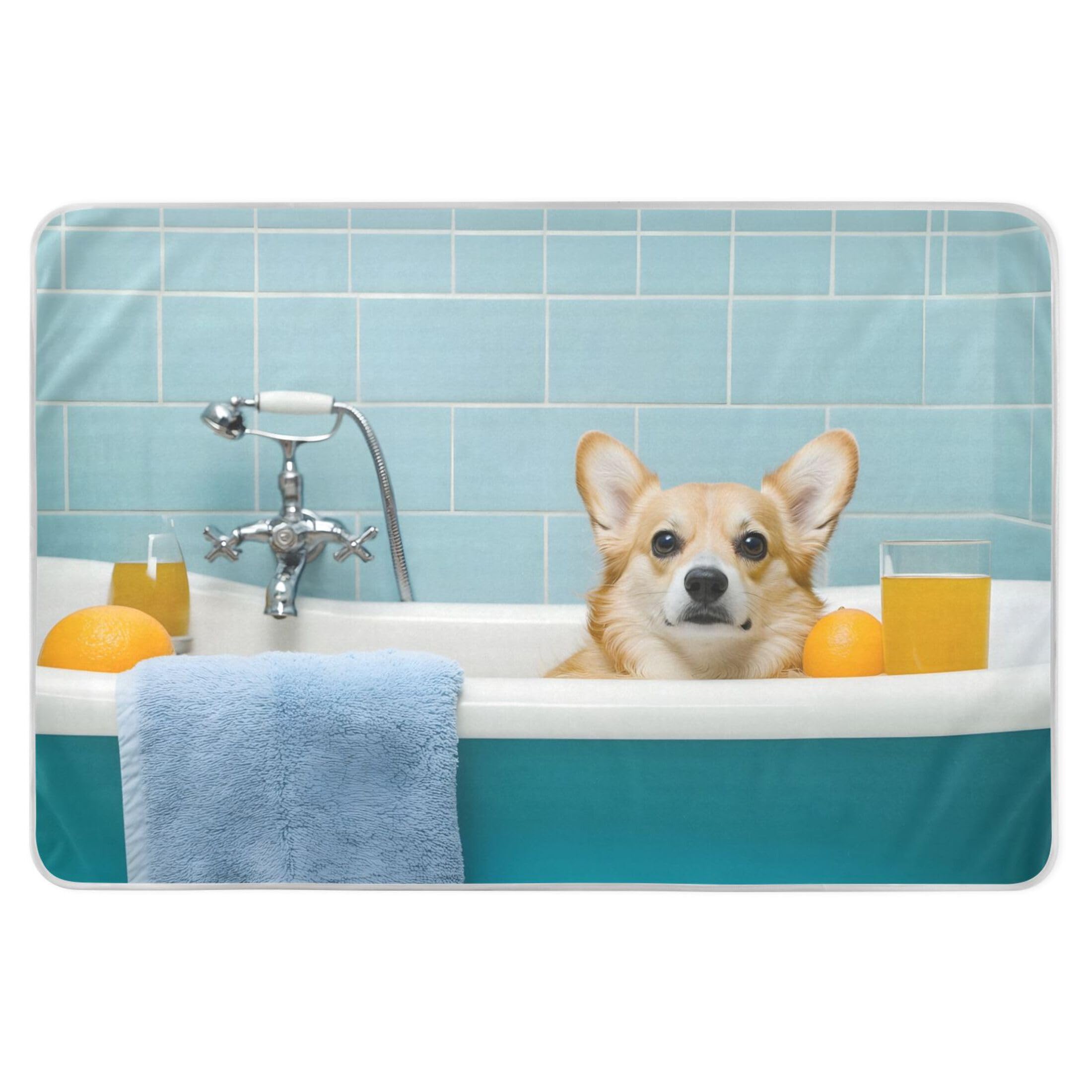Takiito Dog Sitting in Bathtub Bed Pad Reusable Bed Underpad Washable Waterproof Leak-Proof Quick Dry Incontinence Pee Pad for Toddlers Kids Adults Pets 34x52 in