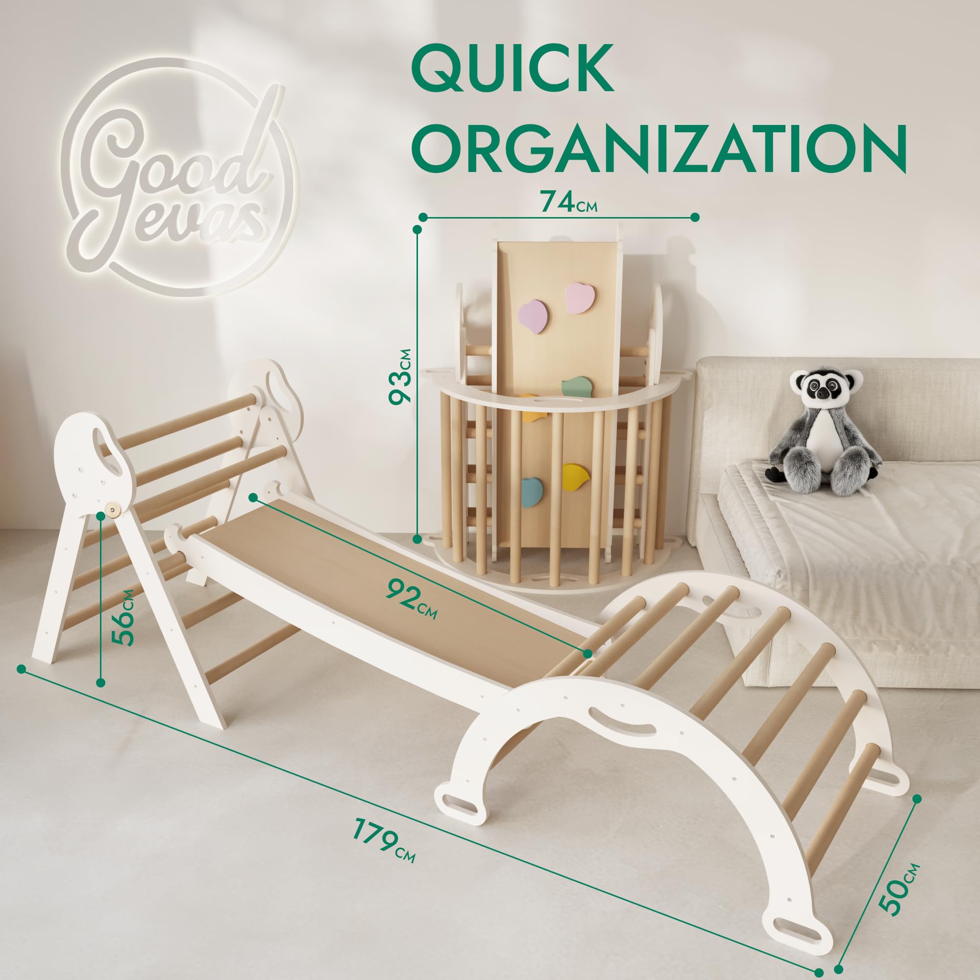 Goodevas Montessori 5 in 1 - Set da arrampicata per interni, con cuscino e scivolo per bambini, parco giochi per interni da 1 a 3 anni