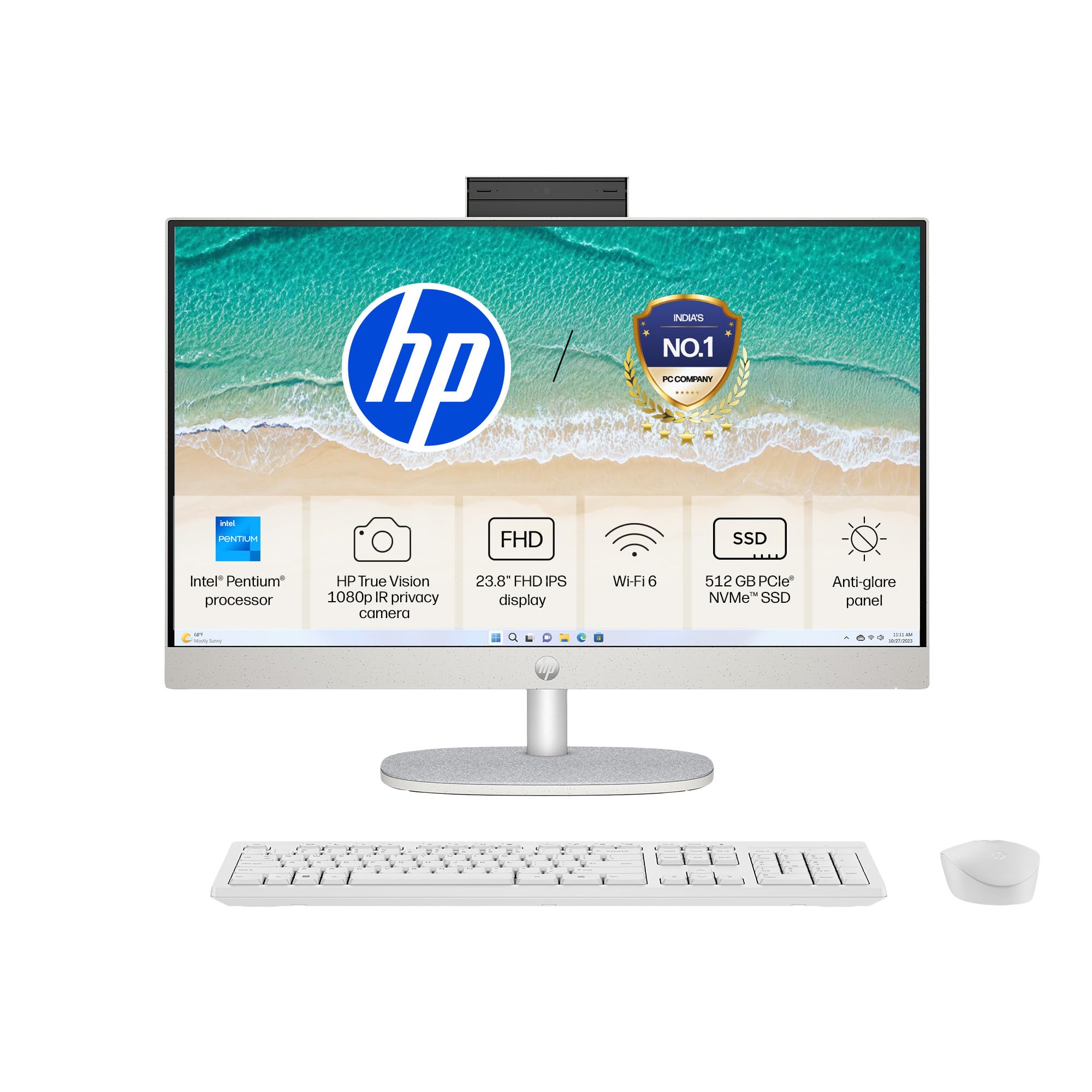 HP All-in-One, Intel Processor N200 (8GB DDR4, 512GB SSD) FHD, IPS, Anti-Glare, 23.8''(60.5cm), Win11, M365* Office 24, Shell White, 5.26kg, FHD IR tilt Camera, 24-cr0302in Desktop-image-18