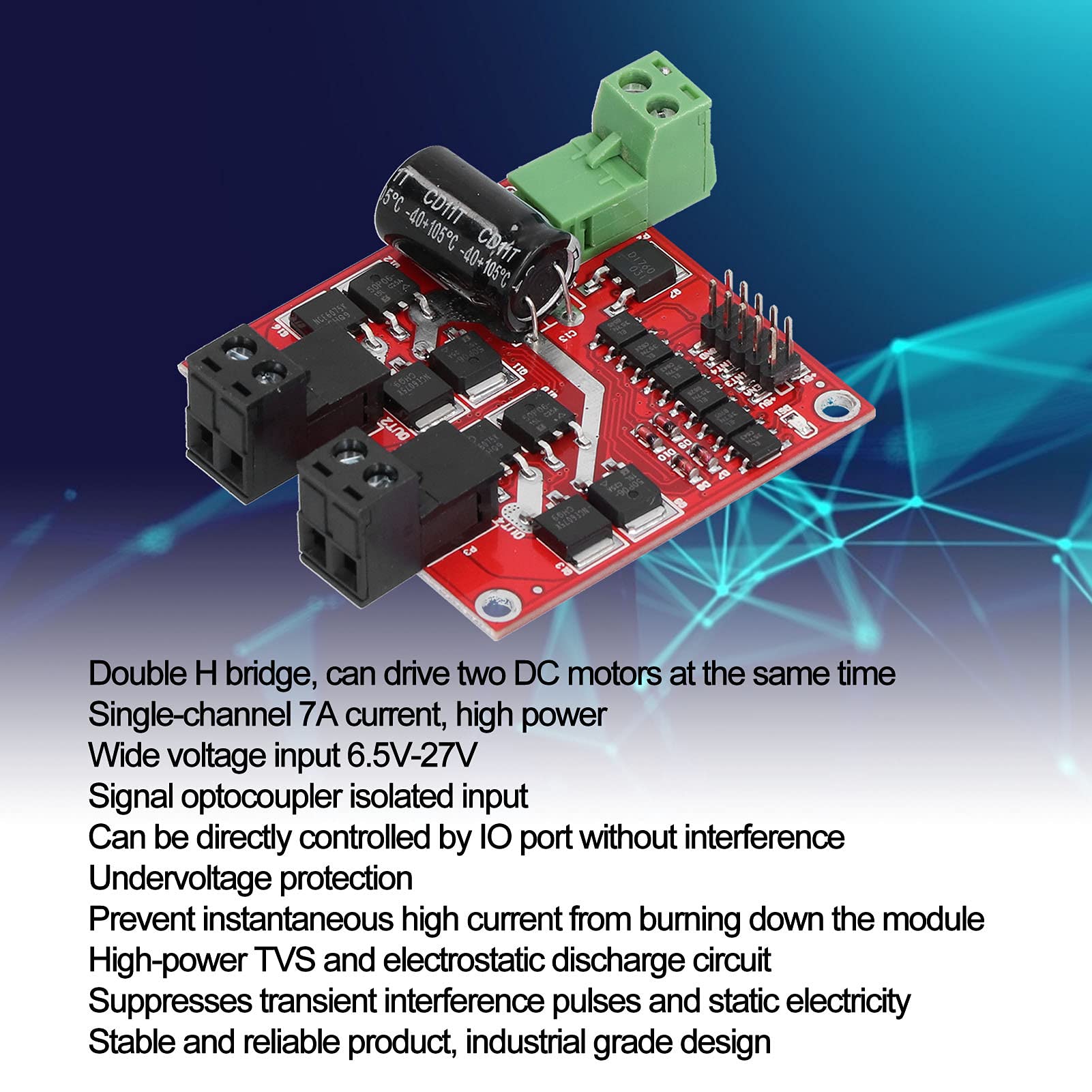 QANYEGN Motor Driver Module, Plastic 2 Channel Motor Speed Controller, Electric PWM Motor Regulator Board for Replacement