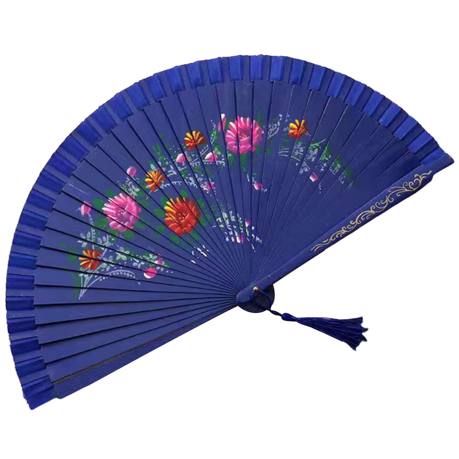 ZWWAAZHF Flamenco, Double Pattern Handheld Spanish Dancing Fan with Flower Artwork Silk Folding Decorative Folding
