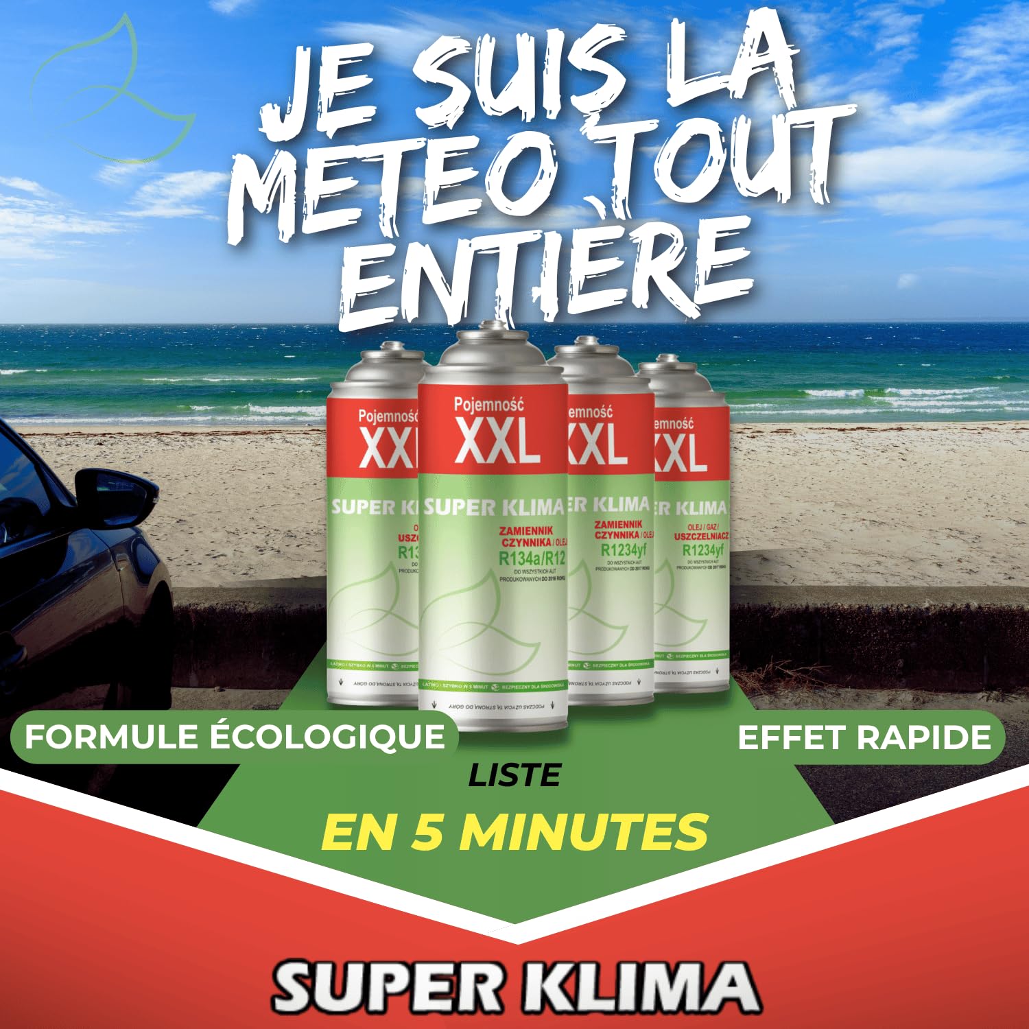 4 Cartouches R134a Recharge Clim 3 en 1, Stop Fuite Clim Auto, Gaz Climatisation Voiture, SUPER KLIMA