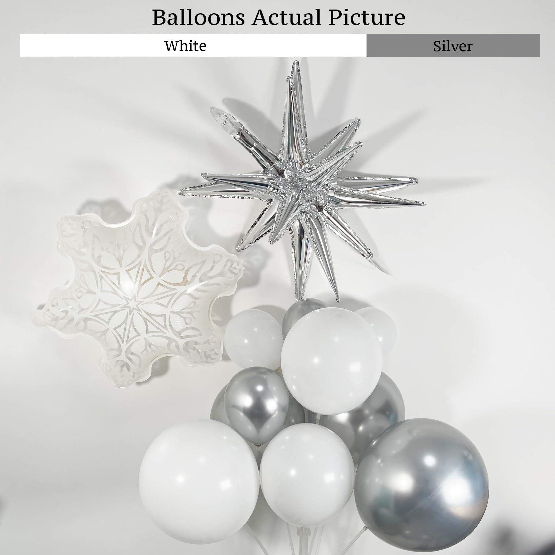 PartyXpress Kit de guirnalda de arco de globos de invierno de 135 piezas con globos de estrella de copo de nieve blanco y plateado para fondo de Año Nuevo 2026, fiesta de bebé, baby shower
