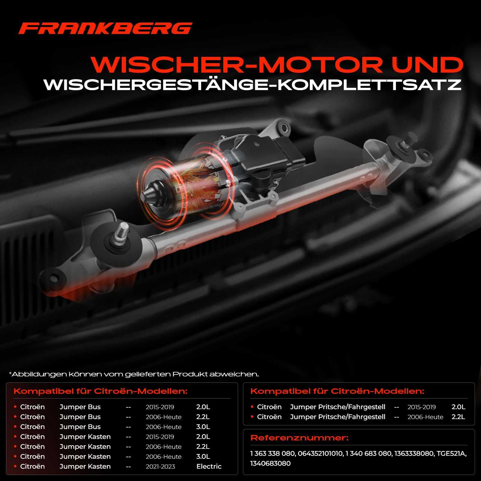 Frankberg Wischergestänge mit Wischermotor Vorne für Jumper Ducato Boxer Bus Kasten Pritsche/Fahrgestell 2006-2019 1340683080