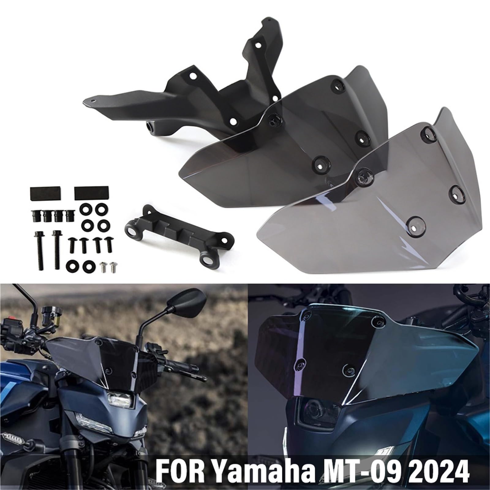 powietrzadeflektor Pasuje do YAMAHA MT-09 MT09 2024 Owiewka wiatrowa Akcesoria ochronne na przednią szybę motocyklową Owiewka przednia Przednia szyba motocyklowa(1 Set Dark gray)