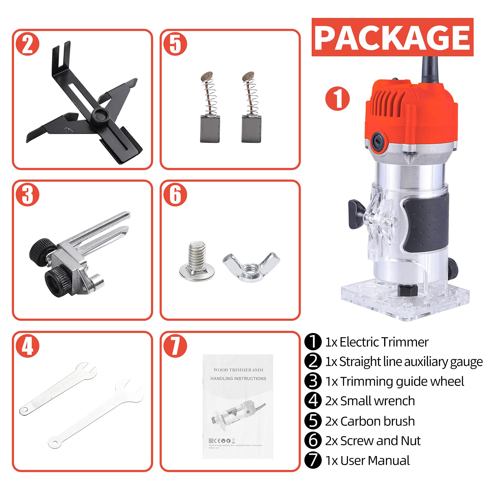 Herramienta de enrutador, herramienta compacta de madera de 110 V 800 W para carpintería, recortadora eléctrica de mano 30000R/MIN laminado de borde compacto (rojo)