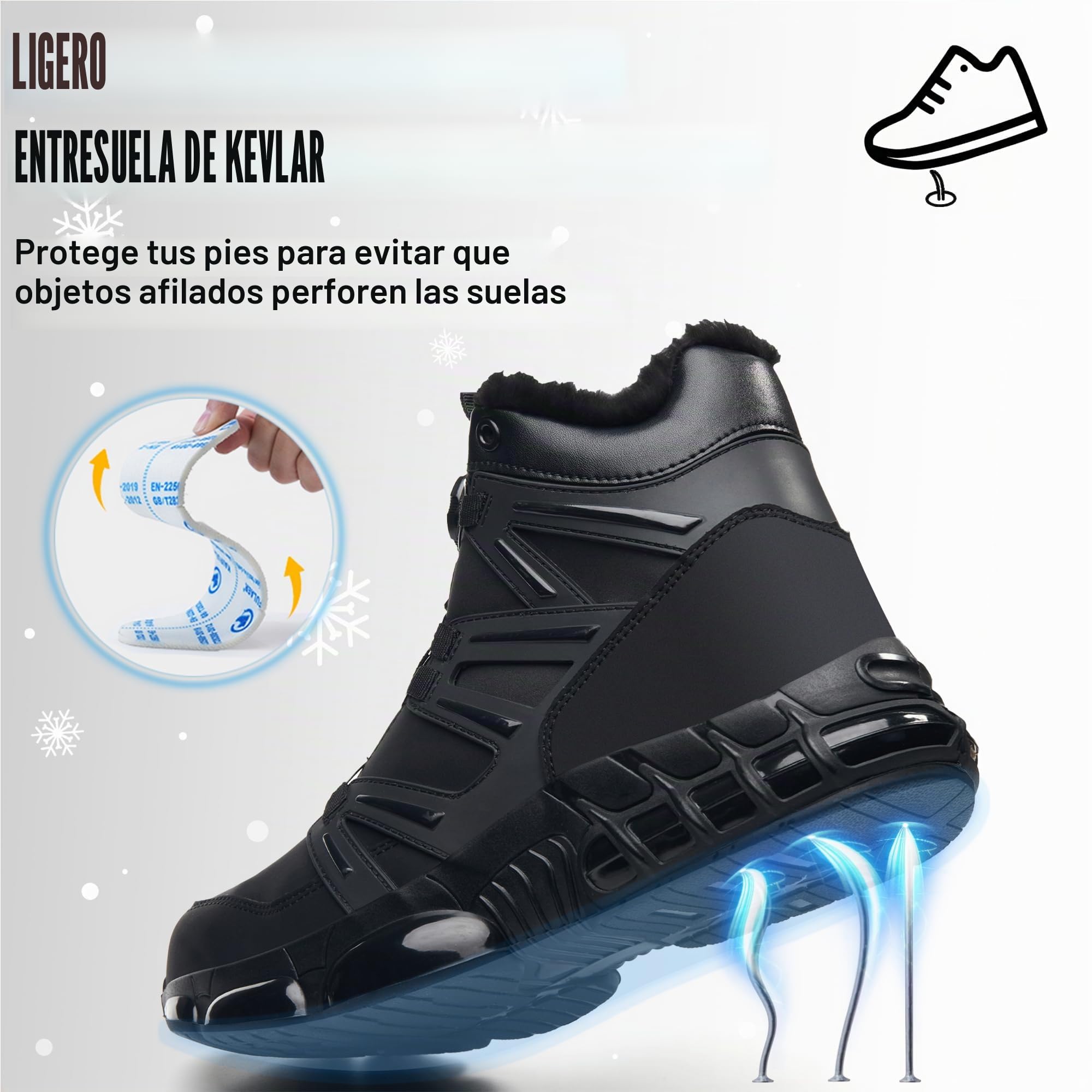 Botas de Seguridad Invierno Ligeros Botas de Trabajo Hombre Mujer | Cuero sintético con forro polar, cálidos y cómodos, Zapatos de Trabajo punta de acero+Kevlar, EN ISO 20345, trabajo+diario