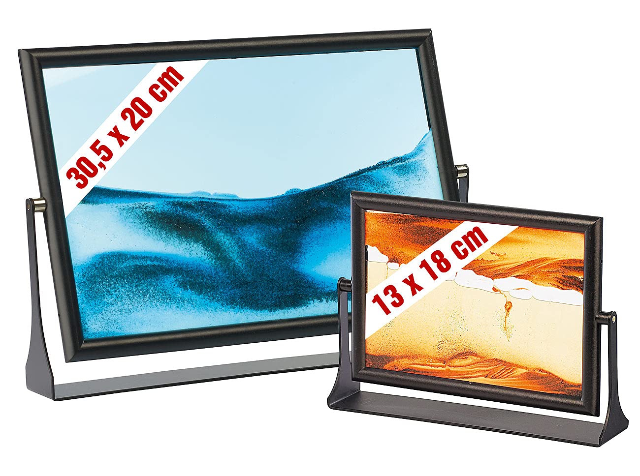 infactory Sandbild Erwachsene: 2er-Set Sandbilder Eldorado und Blue Ocean (mit Rahmen, Kippsandbilder, Glas)