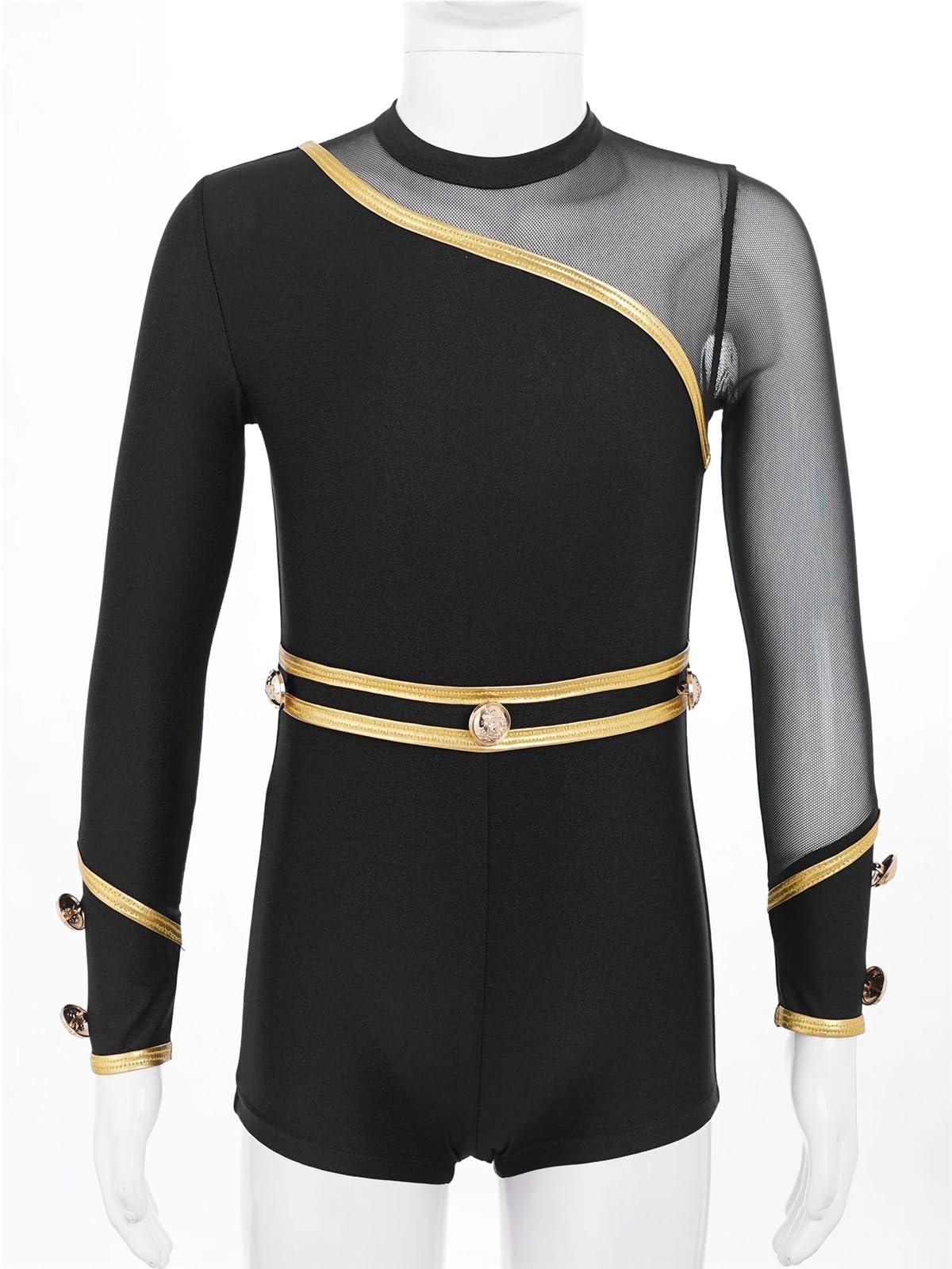 Maillot de Gimnasia Leotardos de Baile de Empalme de Malla de Manga Larga for niñas, Leotardos de Ballet for niñas, Mono for Gimnasia, Ropa de Baile de Rendimiento(Black,16)