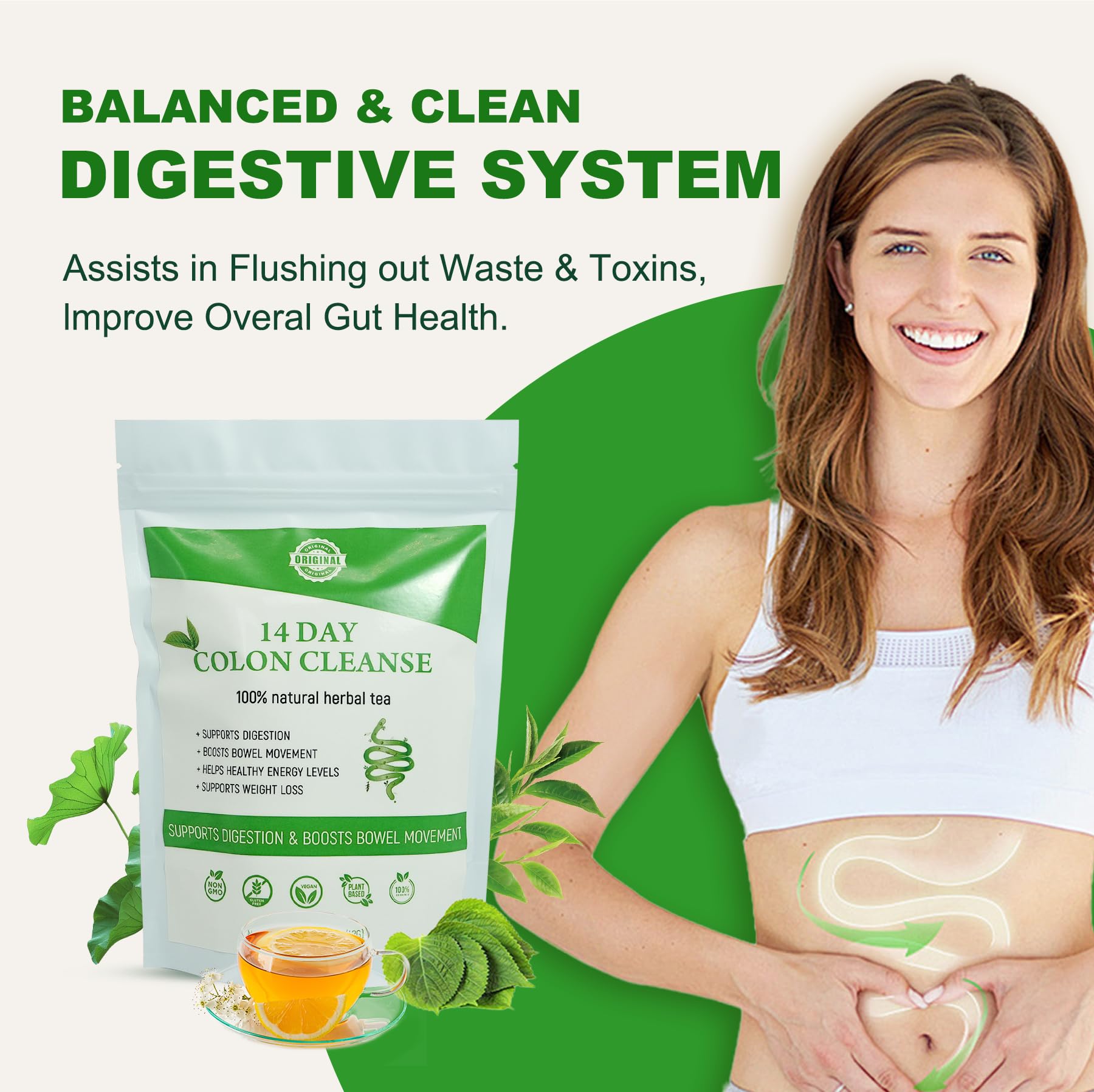 Laicuherb Organic 14 Day Colon Cleanse Tea for Body Cleanse & Detox, Natural Colon Detox Tea with Herbal Blend for Men & Women Digestive Health & Gental Gut Cleanse, Caffeine Free — Amazon image 3