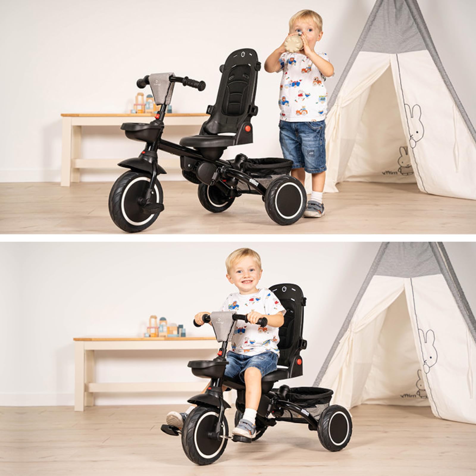 Olmitos - Triciclo Evolutivo Elliot 360º - Asiento Giratorio, Respaldo Ajustable y Estructura Resistente para Crecer con tu Pequeño (Rosa)