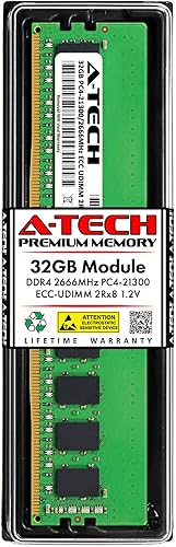 A-Tech 32GB RAM for Supermicro Super X11SCD-F, X11SCH-LN4F, X11SCL-LN4F, X11SCM-LN8F  DDR4 2666MHz PC4-21300 ECC UDIMM 2Rx8 ECC Unbuffered Server disponible en Yaxa Colombia