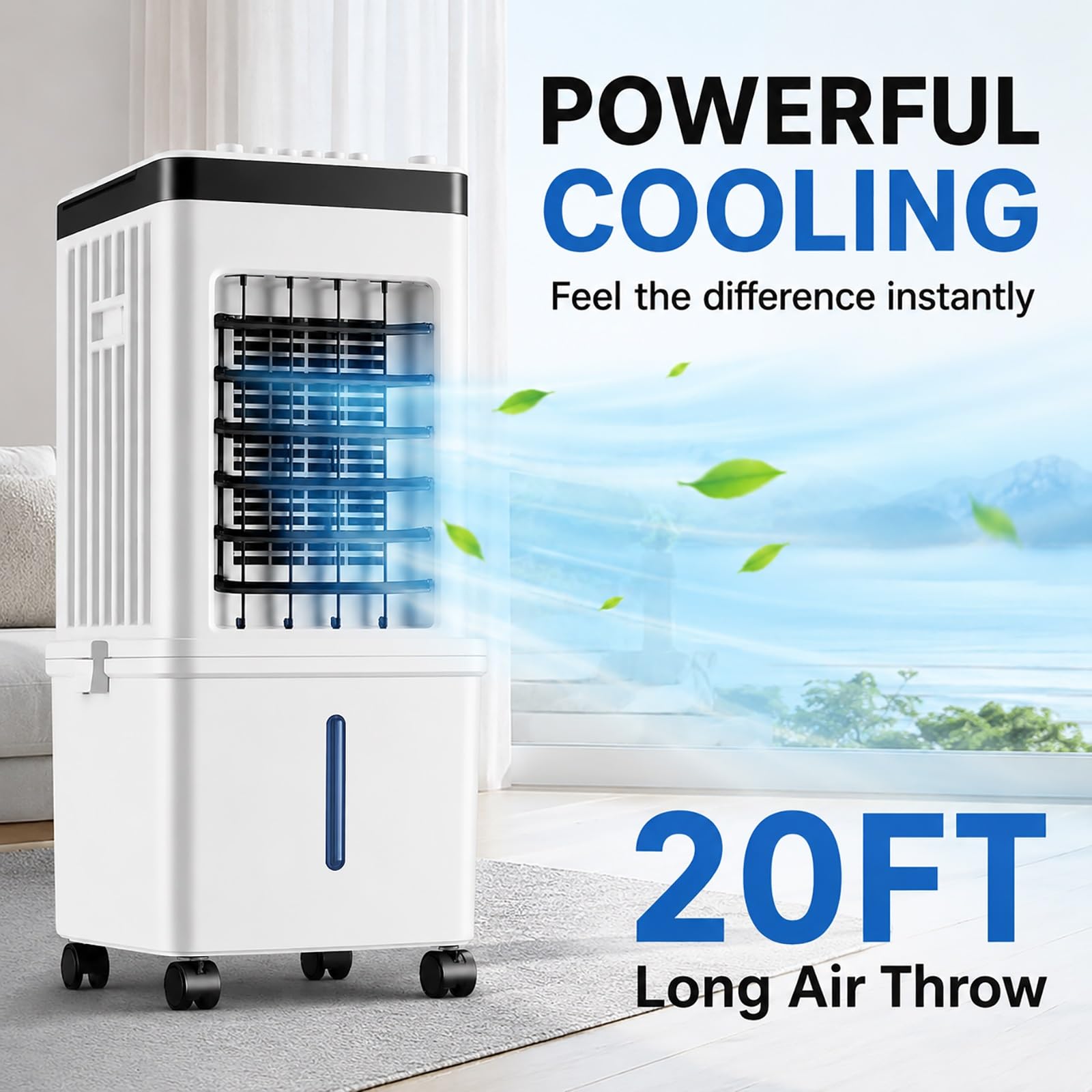 Raffrescatore D'Aria Portatile con Serbatoio d'Acqua da 15 L, Controllo Meccanico, Ventilatore con Ghiaccio per Casa, Camera, Soggiorno e Ufficio