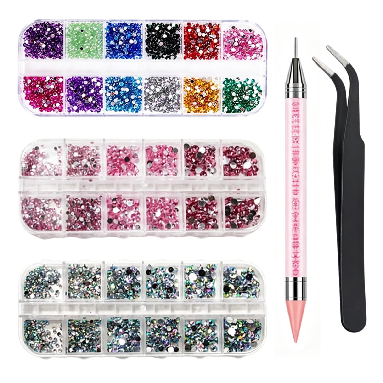 3 Boxes Bedazzling Kit Rhinestones with 1 Drill Pen and 1 Tweezer, Nail Art Set Nail Charms Nails Kit for Girls, Nails Art Tools Rhinestones for Fabric, Accessories Arts Home and Salon Use-image-25