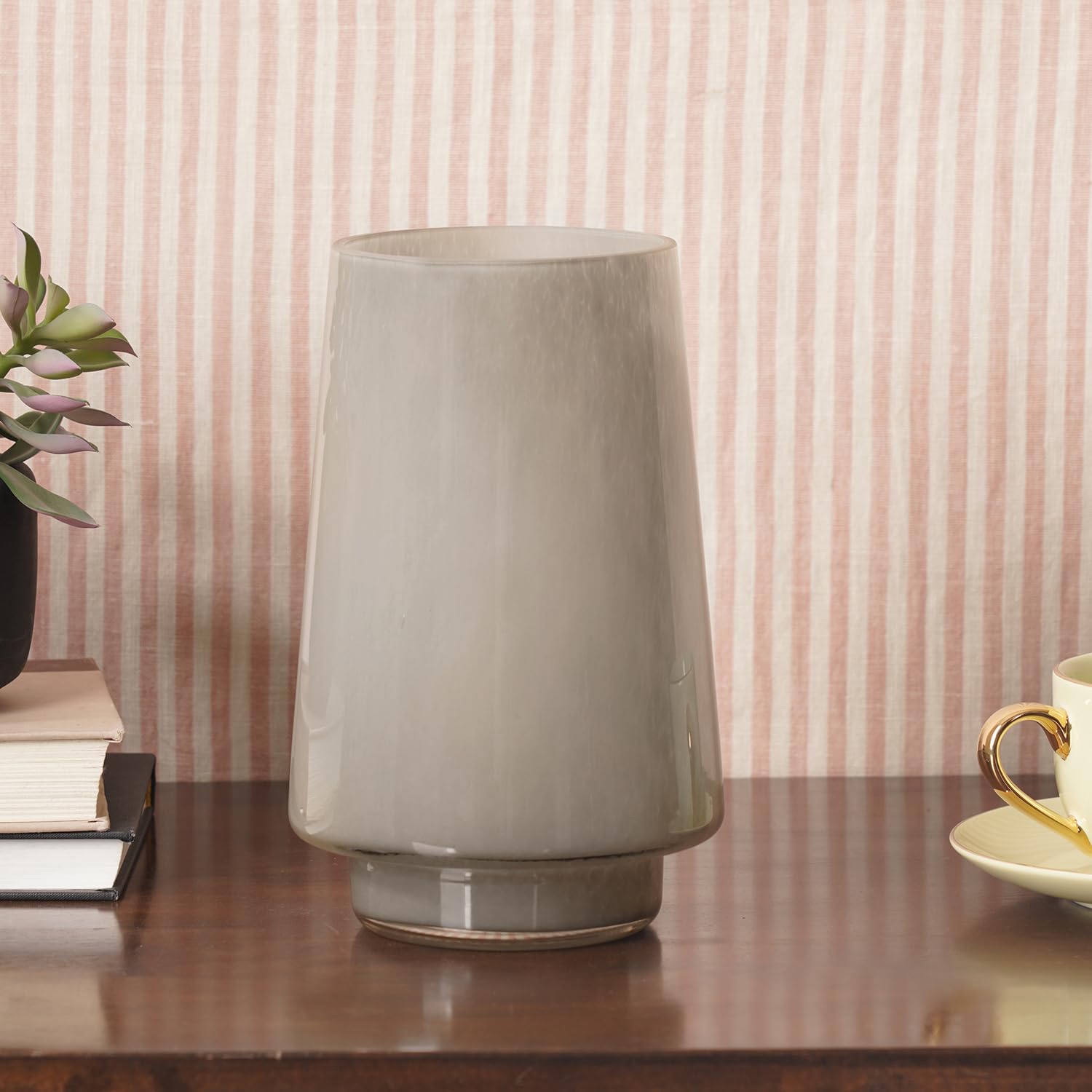 Pure Home + Living Grey Smokey Textured Glass Vase - Large Center Table Decorative Items|for Home Decor| Dining Table Decorative Items| Transparent Flower Vase for Living Room, Office, (Pack of 1)-image-2