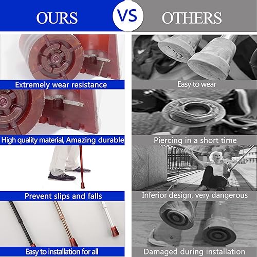 Miniatura 3 de Cane Tips Heavy Duty, Ultra Durable Crutch Accessories Replacement Tips for Walking StickWalkers4 Prong Cane, Flat Base, High Polymer Rubber Material