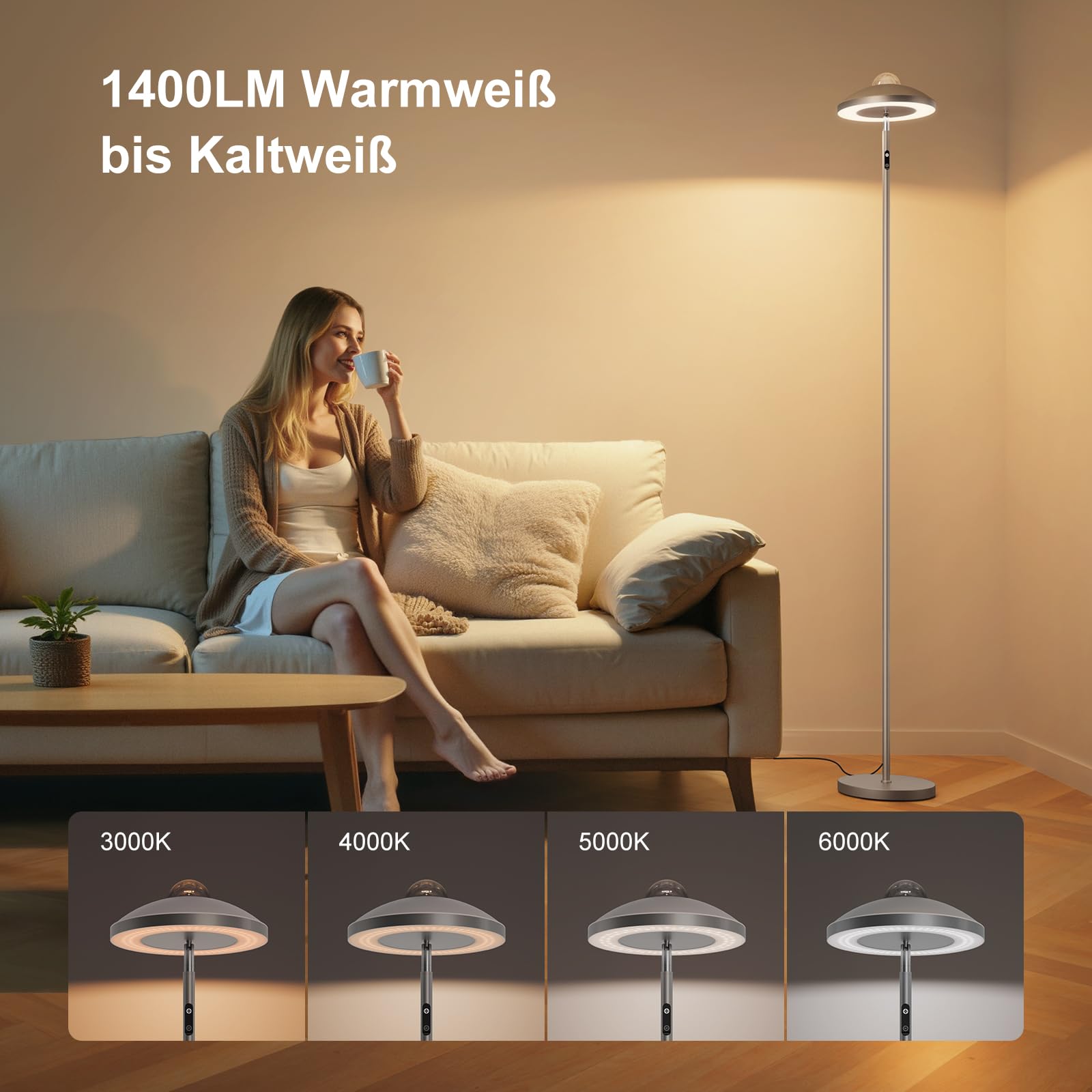 DUSKTEC Inteligentna Lampa PodłOgowa LED Do Salonu Z Pilotem | Projektor „GwieźDziste Niebo” I Lampa Do Czytania | Lampa PodłOgowa Z Funkcją śCiemniania I Timerem – Do Pokoju DziecięCego I Biura